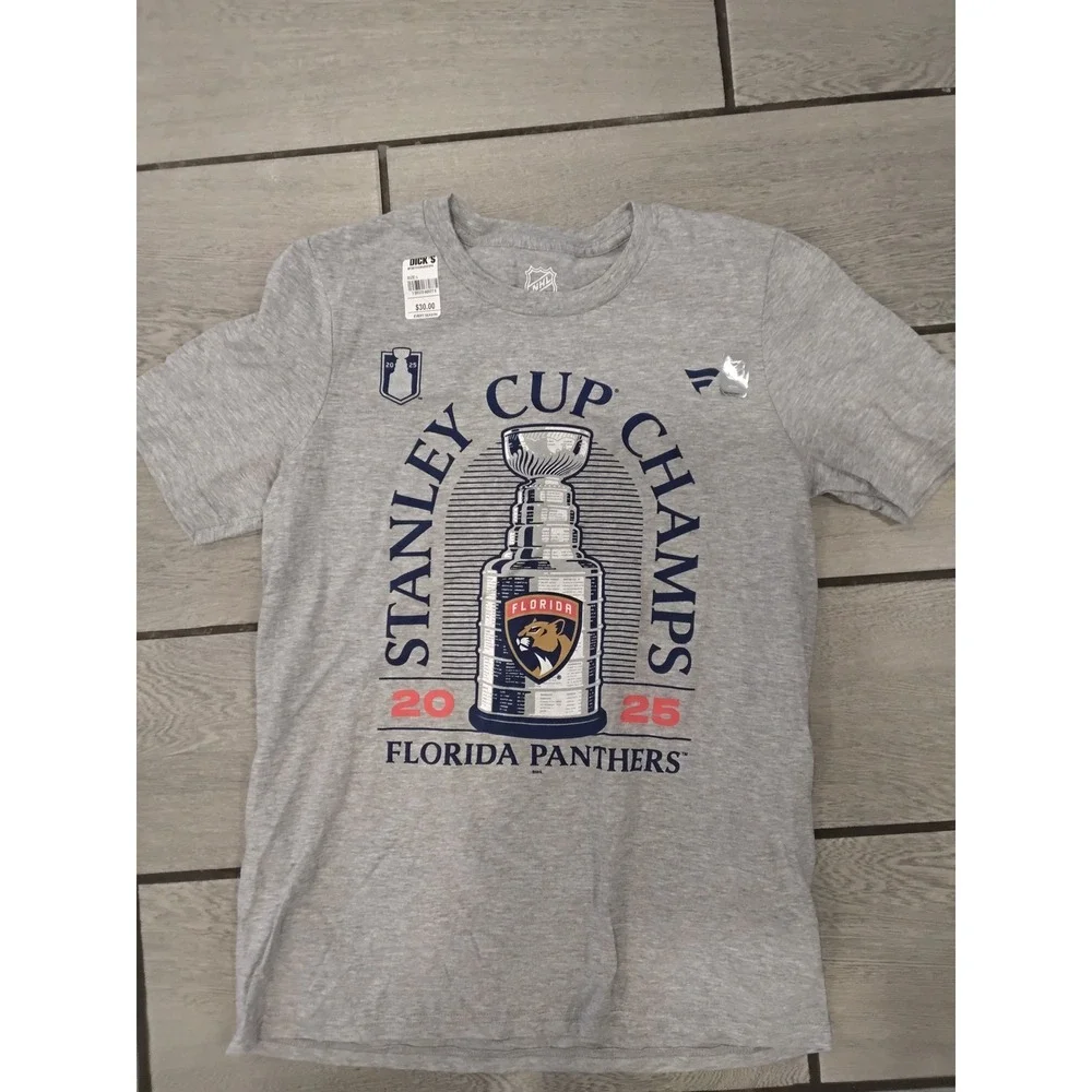 Florida Panthers‎ Stanley Cup Champs Youth T Shirt Gray Size L G